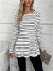 Stripe Print Crew Neck T-shirt Casual Long Sleeve Slit T-shirt Spring And Autumn Women's Wear_ecoleips.com