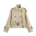 women's double breasted short trench coat – stylish autumn outerwear, lightweight polyester, classic british style, casual & office wear_ecoleips.com