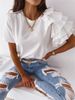 Women Summer Ruffles Short Sleeve Loose T Shirt Chic Elegant Solid O Neck Tops Casual Simple All Match Tee Streetwear Blouse_ecoleips.com