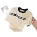 Summer Color Block Bow Short Sleeve Knit Top For Women Off-Shoulder Slim Fit T-Shirt Flattering Layer_ecoleips.com