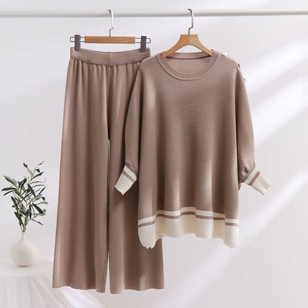 European And American Cross-border Knitted Two-piece Set For Women, Slimming Wide-leg Pants, Tight-fitting Long-sleeve_ecoleips.com