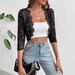 European And American Cross-border 2026 Spring New Cardigan With Spliced Front Panel, Fashionable Trim, Short Lace_ecoleips.com