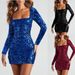 Women's Clothing Fashionable And Sexy Backless Long Sleeved Sequined Lady Dresses_ecoleips.com