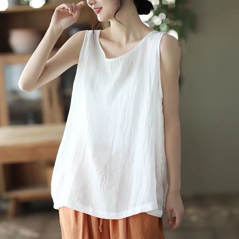 Summer New Cotton Linen Camisole Plus Size Belly Covering 2025 Inner And Outer Wear Versatile Hong Kong Style_ecoleips.com