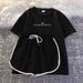 Women's Korean Style Milk Silk Lounge Set - Drawstring Short Sleeve Top & Loose Shorts 2-Piece Outfit (Casual, Summer, Sporty)_ecoleips.com
