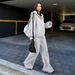 Women's Stylish Hoodie & Jacket Set - Casual Comfort For Petite Figures, Polyester Blend, Greyish/Black, S-XXXL_ecoleips.com