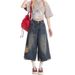 American Retro Washed Ripped Denim Cropped Men Women, High Street Frayed And Distressed Loose Straight-leg Capri Pants_ecoleips.com