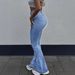Women's Micro-flare Street Style, Solid Color, Zipper Flare, Light Blue, High Waist, Slim Fit Jeans, Cross-border_ecoleips.com
