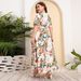 Aria Basics Aria Basics Russia Middle East Brazil Hot Sale Plus Size Loose V-Neck Women Elastic Waist Short Sleeve Printed Long Dress_ecoleips.com