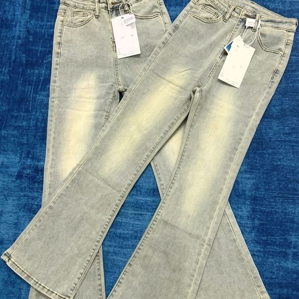 Women’s High Waist Flare Jeans, Vintage Light Wash Stretchy Denim Pants, Casual Slim Fit Bell Bottom Jeans For Daily & Party_ecoleips.com