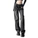 Women's Straight Jeans Street Style Basic Washed Gradient Color Glitter Hot Diamond Wide Leg Slimming Fit Denim_ecoleips.com