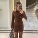 European And American Style Women's Winter Short Dress D25ST523 with Folded Button Skirt Two Piece Set Slightly Flared Long Sleeved_ecoleips.com