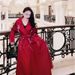 Acetate Satin Trench For Women, New Autumn Slim-fit, Lace-up, Mid-length, Double-breasted, Red, Elegant, Over-the-knee_ecoleips.com