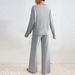 K Women's New Fashion Casual Straight Leg Pants With V-Neck Slit Knit Set_ecoleips.com