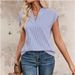 Men's Casual Short Sleeve Shirt Summer Striped Button Down Top Comfortable Polyester V-Neck Relaxed_ecoleips.com