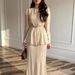 Women's Casual Fashion Bodycon Skirt Set round Neck Belt Long Sleeve Top Two Pieces Cross Border European American Style_ecoleips.com