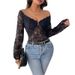 Lace Trim V-Neck Off-Shoulder Bodysuit – Long Sleeve Elegant & Sexy Jumpsuit With High Waist & Thigh Cut (S-XL, Lace Detailing For Evening Glam)_ecoleips.com