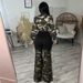 Women's Clothing Urban Camo Streetwear Set - Cropped Long Sleeve Top & Distressed Denim Pants With Chain Accents (4 Sizes, Military Green)_ecoleips.com