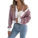 2025 Autumn Winter Color-Block Striped Lantern Long Sleeve Cardigan Sweater Short Coat Women's Fashion_ecoleips.com