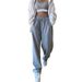 Women's High-Waisted Lounge Pants Loose Fit Casual Sweatpants Elastic Waist Soft Polyester Streetwear Essentials Light Grey S-2XL_ecoleips.com