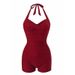 Women's One Piece Swimsuit Tie Up Conservative Slimming Flat Angle Bikini Beach Swimwear_ecoleips.com
