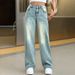 Vintage Washed High Waist Loose Straight Leg Jeans For Women- Distressed Wide Leg Denim Pants With Comfortable Cotton Blend (Light Blue, S/M/L/Xl)_ecoleips.com