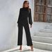 Women's Sexy Wide Leg Pants Summer Solid Color High Neck Backless Long Sleeved Casual Jumpsuit Trousers_ecoleips.com