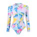 Women's Multi Print Tight Fitting One Piece Swimsuit Sexy Zipper Long Sleeved Triangle Design For Sports Overseas_ecoleips.com