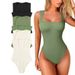 Women's Sleeveless U-Neck Bodysuit Slim Fit Stretchy Jumpsuit In 14 Colors - Black, White, Beige, Coffee, Light Grey, Rose Red, Green, Red, Pink_ecoleips.com