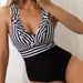 Aria Basics 2023 New In-Stock European And American Style Women's One-Piece Swimsuit Striped Print Triangle Sexy Bikini_ecoleips.com