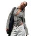 Women's Clothing Trendy Plaid Shirt Long Sleeve Fitted Waist Tie Detail Retro Blouse For Commuting_ecoleips.com