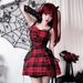 European American Dark Gothic Subculture Lace Spicy Girl Sweet And Cool Y2K Plaid Lolita Dress Stage Performance Outfit_ecoleips.com