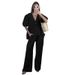 Women's Clothing Sweet Atmosphere Solid Color V Neck Bubble Short Sleeved Trousers Suit_ecoleips.com
