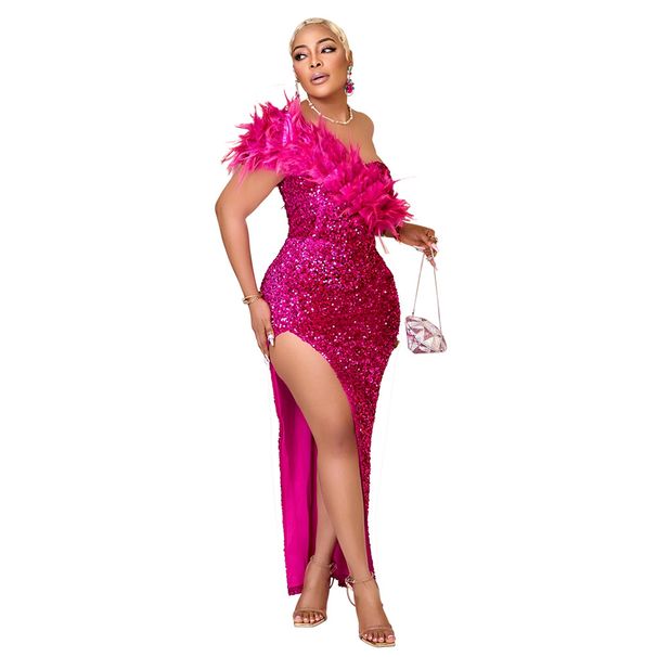 Women's Clothing Evening Dress Banquet Sequin High Slit Long Skirt_ecoleips.com