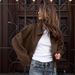 Retro Short Jacket – Poly-Cotton Blend, Lapel Collar, Casual Lightweight Coat For Women (Brown/Beige/Burgundy/Charcoal, S-L)_ecoleips.com