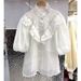 Women's Clothing Style Women's Elegant Luxurious High Neck Ruffled Blouse Beaded Lantern Sleeved Top For Formal & Casual_ecoleips.com
