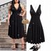 Women's Glitter V-Neck High-Waist Pleated Dress – Elegant Evening & Party Wear (S-5XL, Green/Burgundy/Black)_ecoleips.com