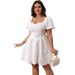 Women's Clothing French Square Neck Dress Slim Fluffy Short Skirt White Skirt_ecoleips.com
