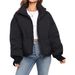 Women's Clothing Cotton Padded Jacket Loose Fit Short Puffer Jacket Warm Winter Coat Casual Slimming Quilted Down Alternative Coat With Stand Collar_ecoleips.com