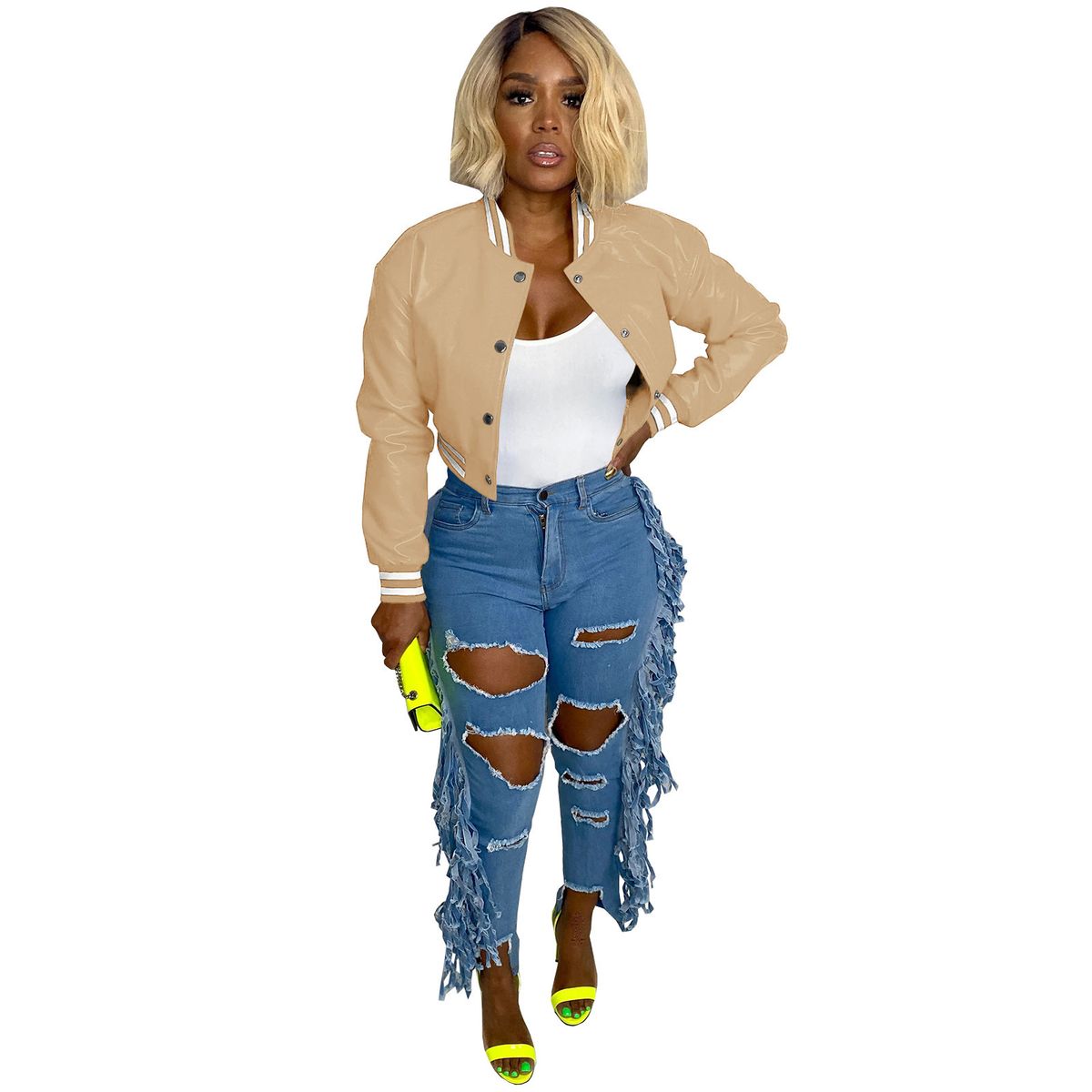 Women's Clothing Women's Ribbed Stretch Leather Jacket Style Casual Baseball Jacket For Autumn Winter For Formal & Casual For Women_ecoleips.com