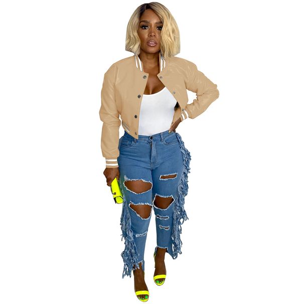 Women's Clothing Women's Ribbed Stretch Leather Jacket Style Casual Baseball Jacket For Autumn Winter For Formal & Casual For Women_ecoleips.com