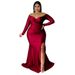 Women's Clothing Large Size Women's Sexy Dress Nightclub V Neck Dress Solid Color Slit Long Skirt Autumn And Winter Women_ecoleips.com