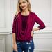 Women's Sequined Long Sleeve Top Large Draped Neck Gathered Faux Two Piece Design Loose Fit Style Spring_ecoleips.com