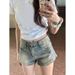 High Street Summer New Style Girl American Retro Denim Design Shorts, Niche High-waisted Slimming Hot Pants For Petite_ecoleips.com
