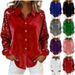 Women's Clothing Women's Sequined Sleeve Spliced Long Sleeved Velvet Shirt Loose Fit Elegant Temperament Style Top_ecoleips.com