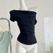 Women's Versatile T-Shirt Spot Attraction Law Pure Temperament Gentle Irregular Neckline off Shoulder Design Top_ecoleips.com