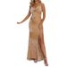 European And American Sexy V-Neck Strap Light Cro-Border Betelling Hot Girl Hollow High Slit Sequin Long_ecoleips.com