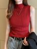 AOSSVIAO 2026 Women Knitted Tank Tops Women Thin Tops Basic Casual Tank Tops Half Neck Tees Sleeveless Tops For Women_ecoleips.com