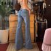 Women's Clothing Hot Girl Low Waist Washed Flared Jeans Female Casual Straight Mopping Trousers_ecoleips.com