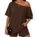 Colorful Fashion Women's 2 Piece Set Casual Round Neck Off Shoulder Loose T-Shirt And ShortsRelaxed Everyday Wear Versatile Comfortable Feshion Trend_ecoleips.com